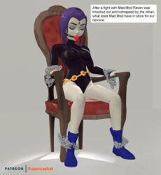 3d ball_gag bondage breasts chains cleavage closed_eyes dc_comics female_only femsub gag grey_skin raven  source_filmmaker super_hero supercasket teen_titans text rating:Questionable score:52 user:Drex_O