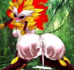 alternate_costume anus armor ass ass_focus blush bottomless cum cum_in_ass cum_on_ass femsub flame happy_trance huge_ass kindred_(league_of_legends) kneeling league_of_legends looking_back mask pussy pussy_juice zarvex3 rating:Explicit score:10 user:Zarvex3