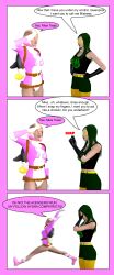 3d absurdres comic dialogue female_only femdom finger_snap gwen_poole gwenpool happy_trance humor marvel_comics saluting spiral_eyes super_hero symbol_in_eyes text theheckle rating:Questionable score:23 user:theheckle