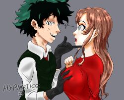  brown_hair empty_eyes green_hair groping hypnotic_eyes hypnotico izuku_midoriya large_breasts my_hero_academia red_eyes spiral_eyes  rating:explicit score: user:hypnotico800