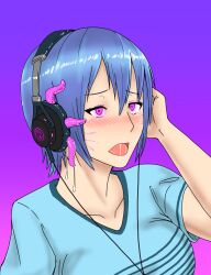  absurdres blue_hair brain_injection drool femsub fulloption_pj headphones hypnotic_accessory hypnotic_tentacle open_mouth original parasite pink_eyes short_hair tentacles  rating:questionable score: user:argonis