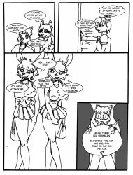 breasts bunny_girl cheerleader comic crazycowproductions fox_boy fox_girl franklin_fox furry greyscale large_breasts long_hair monochrome original short_hair text traditional rating:Questionable score:22 user:hypno