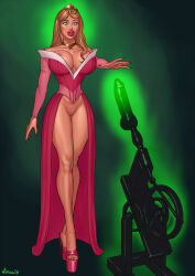 bimbofication blonde_hair blue_eyes bottomless breasts cleavage crown disney female_only femsub high_heels jewelry large_breasts large_lips long_hair open_mouth princess princess_aurora sleeping_beauty solo vitalis western rating:Explicit score:70 user:Skellos