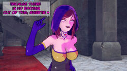 aware circe clothed dc_comics dialogue dogdog english_text female_only lipstick purple_hair purple_lipstick solo text white_eyes whitewash_eyes rating:Safe score:0 user:Bootyhunter69