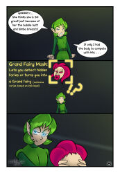 bimbofication comic lurkergg mask nintendo ocarina_of_time saria text the_legend_of_zelda rating:questionable score: user:butterball