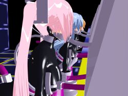 3d 3d_custom_girl anal blonde_hair blue_hair blush bodysuit breast_sucking breasts catsuit corruption dog_pose enemy_conversion eyes_plant_(saihate_no_majo) force_feeding latex magical_girl multiple_girls multiple_subs nipple_penetration pink_hair restrained rubber saihate_no_majo sex_machine tech_control tubes twintails rating:Explicit score:3 user:VortexMaster