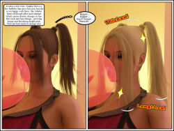 3d bimbofication blonde_hair bra breasts brown_hair bubble_gum candy comic dialogue female_only femsub fishnets hypnotic_food lip_expansion long_hair long_nails midriff mrphoenyxx nail_polish sparkle speech_bubble stripper text thought_bubble tied_hair transformation twintails underwear rating:Questionable score:21 user:MasterFen