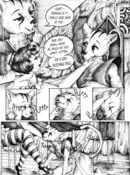 absurdres all_fours bee_girl bug_girl cat_girl comic furry honey justsketchingviolets original smile tabaxi text traditional rating:Questionable score:9 user:JustSketchingViolets