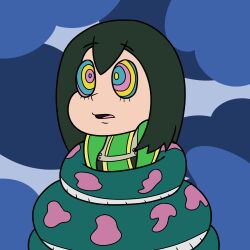 apopop bondage coils femsub frog_girl green_hair kaa_eyes my_hero_academia open_mouth ring_eyes snake tsuyu_asui rating:safe score: user:apopop