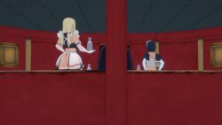 3d ass black_hair blonde_hair clothed clothed_exposure dogdog femsub maid maid_headdress maledom milk multiple_girls multiple_subs naruto_(series) shizune tray tsunade rating:Explicit score:3 user:Bootyhunter69