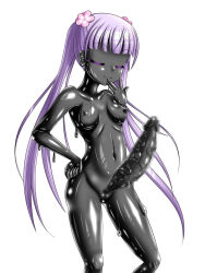 aoba_suzukaze bodysuit breasts censored closed_eyes corruption erect_nipples erection futa_only futanari mask new_game! penis purple_hair simple_background slime smile solo twintails rating:Explicit score:15 user:Sleepyhead97