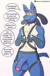  balls collar consensual dabelette dialogue furry hypnotic_audio hypnotic_screen lucario male_only malesub nintendo nude penis pokemon pokemon_(creature) pov_dom tail text uncircumcised  rating:explicit score: user:stopmeplease