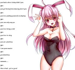  111_(manipper) bunny_ears bunnysuit caption caption_only fake_animal_ears female_only femsub long_hair manip pink_hair reisen_udongein_inaba renyl text touhou  rating:questionable score: user:111