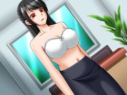 artist_request black_hair bra breasts character_request drool empty_eyes expressionless femsub huge_breasts long_hair maledom milf office_lady red_eyes saiminjutsu_wo_te_ni_ireta skirt standing standing_at_attention suit sweat tears topless underwear rating:Questionable score:22 user:hypno