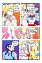 bare_shoulders blonde_hair blue_eyes cleavage comic crossover dress empty_eyes equestria_girls facial_markings female_only hair_buns large_breasts long_hair multicolored_hair my_little_pony open_mouth princess purple_eyes sailor_moon sailor_moon_(series) smile staff story text twilight_sparkle twintails wadevezecha western rating:Explicit score:26 user:daveyboysmith9
