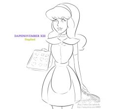 apron awmbh daphne_blake dress female_only femsub hairband happy_trance lineart looking_at_viewer monochrome scooby-doo_(series) stepfordization tech_control text tray rating:Safe score:40 user:AWMBH