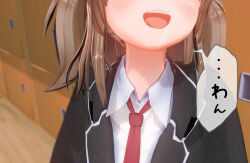 3d dog_pose drool pet_play pose_(artist) red_eyes school_uniform text translated twintails rating:Explicit score:8 user:IDPet
