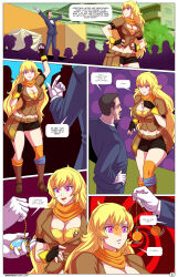 absurdres arabatos blonde_hair breasts cleavage comic femsub fingerless_gloves gloves large_breasts long_hair maledom midriff original pocket_watch purple_eyes rwby stage_hypnosis text western yang_xiao_long rating:Questionable score:314 user:Mindcollector13