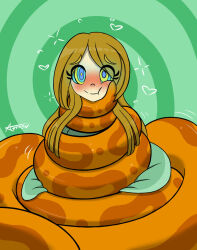 astron blonde_hair blush bondage cheek_squish coils dazed female_only femsub happy_trance heart kaa_eyes kabui_(astron) long_hair lucetta_tamora original signature simple_background smile snake spiral rating:safe score: user:cygant