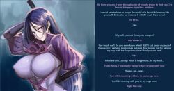animated animated_gif black_hair bodysuit breasts caption enemy_conversion fate/grand_order fate_(series) femdom fingerless_gloves gloves huge_breasts kneeling large_breasts leotard long_hair looking_at_viewer manip minamoto_no_raikou pov pov_sub purple_eyes purple_hair shoukaki_(earthean) sketch smile solo stroke_(manipper) text very_long_hair weapon rating:Questionable score:101 user:Stroke