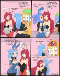 absurdres anno_(anno) blue_hair bunny_ears bunny_girl bunnysuit comic cuffs fake_animal_ears femdom femsub fox_ears fox_girl fox_tail kitsune_girl marie_axel_(zachary007) original red_hair spiral spiral_eyes symbol_in_eyes tech_control text viltai_(viltai) zronku rating:Questionable score:64 user:viltai