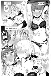 absurdres age_difference bra breasts collar comic female_only femsub greyscale groping hard_translated harumachi_tsurara kissing licking long_hair monochrome panties shichoson short_hair text translated underwear yuri rating:Explicit score:52 user:L12@