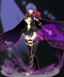 armor aura bird blue_hair cape catria_(fire_emblem) cleavage_cutout corruption eyebrows_visible_through_hair eyeshadow female_only femsub fire_emblem fire_emblem_echoes fire_emblem_mystery_of_the_emblem gloves gold hair_ornament happy_trance harrier_(fire_emblem) headband high_heels isobe_roll lipstick nail_polish navel nintendo red_eyes short_hair simple_background solo tagme thigh_boots thighs rating:Questionable score:6 user:wokeat4am