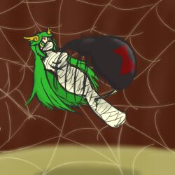  bondage empty_eyes femsub goddess green_hair kid_icarus long_hair nintendo palutena playfulelegy spider spiderweb  rating:questionable score: user:thegoodshank