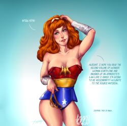 alternate_costume awmbh breasts cosplay daphne_blake dialogue erect_nipples female_only femsub large_breasts long_hair nipples orange_hair red_hair scooby-doo_(series) super_hero text western rating:Questionable score:96 user:AWMBH