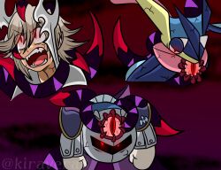 angry body_markings cape corrin_(fire_emblem) corruption crossover crown dharkon elf_ears fangs fire_emblem fire_emblem_fates glowing glowing_eyes greninja grey_hair horns jewelry kiravera8 kirby_(series) looking_at_viewer malesub mask meta_knight multiple_subs nintendo open_mouth parasite pokemon pokemon_(creature) possession red_eyes sharp_teeth short_hair slit_pupils super_smash_bros. tentacles tongue tongue_out unhappy_trance veins watermark rating:Safe score:3 user:Reli