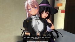 3d absurdres black_hair breasts custom_maid_3d_2 hard_translated knight large_breasts long_hair smile spiral_eyes swallow774 white_hair witch witch_hat rating:Safe score:11 user:Amazingbrahjr