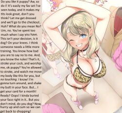  asahina_hikage ass bikini blonde_hair blue_eyes breasts caption caption_only cleavage female_only femdom financial_domination large_breasts looking_at_viewer manip nail_polish omgwowsospoopy_(manipper) original pov_sub text  rating:explicit score: user:omgwowsospoopy