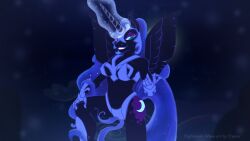 armor blue_hair eyeshadow femdom furry gloves helmet horns long_hair magic manip my_little_pony nightmare_moon nyausi pov pov_sub slit_pupils smile suppas_(manipper) wings rating:questionable score: user:suppas