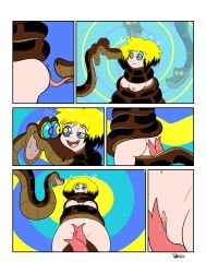absurdres bestiality black_hair blonde_hair bottomless breasts coils comic dazed disney double_penis erika_(er-ikaa) femsub happy_trance hypnotic_eyes kaa kaa_eyes large_breasts maledom multicolored_hair non-human_penis nude open_mouth original penis penken sex smile snake tail the_jungle_book tongue tongue_out topless rating:Explicit score:88 user:PenKen