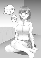 absurdres ai-chan_(tawawa_on_monday) barefoot blush breasts coin consensual feet female_only femsub greyscale hypnorium kneeling large_breasts pendulum short_hair skirt tawawa_on_monday text rating:Safe score:36 user:krump