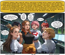 ai_art black_hair blonde_hair brown_hair dark_skin devianbar dialogue elesa jasmine large_breasts long_hair lovrina_(pokemon) mollie_(pokemon) nintendo orla_(pokemon) pink_hair pokemon red_hair short_hair skyla team_hypno team_rocket text zinnia rating:Safe score:3 user:Proyecto38