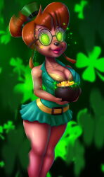 14-bis absurdres bare_shoulders breasts brown_hair cleavage danielle_wrathmaker disney female_only femsub furry glasses goof_troop happy_trance hat large_breasts lipstick spiral_eyes st._patrick's_day symbol_in_eyes western rating:Questionable score:26 user:daveyboysmith9