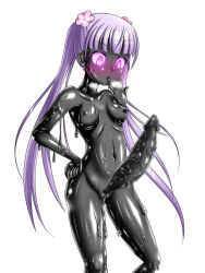 aoba_suzukaze blush bodysuit breasts censored corruption erect_nipples erection futa_only futanari glowing glowing_eyes mask new_game! penis purple_eyes purple_hair simple_background slime solo surprised twintails rating:Explicit score:19 user:Sleepyhead97