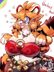  breasts female_only femsub furry happy_trance huge_breasts hypnofood kaa_eyes original sascha_(hypnofood) simple_background tiger_girl western  rating:questionable score: user:verykingly