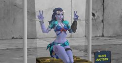 3d absurdres auction blue_skin chains collar empty_eyes female_only femsub happy_trance ljublana long_hair original overwatch text widowmaker rating:Questionable score:48 user:LJUBLANA