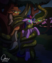 animals_only applejack blonde_hair coils fangs femsub forked_tongue happy_trance hat horns horse hypnotic_eyes kaa_eyes long_hair multicolored_hair my_little_pony omny87 open_mouth pink_hair purple_hair snake tongue tongue_out twilight_sparkle wings rating:safe score: user:thegoodshank