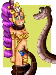 absurdres billcipherspuppet blush braid coils disney femsub harem_outfit hypnotic_eyes kaa kaa_eyes maledom purple_hair shantae shantae_(series) simple_background snake tagme the_jungle_book rating:Questionable score:61 user:BillCiphersPuppet