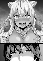  animal_ears character_request femsub greyscale happy_trance heart_eyes keyaru_(keyaruga) large_breasts leopard_print maledom monochrome redo_of_healer screenshot shiokonbu  rating:questionable score: user:sector92