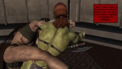 3d abs absurdres breasts brown_hair comic dreadlocks female_only femdom femsub green_skin large_breasts long_hair muscle_girl orc orc_girl red_hair text the_mad_prince rating:Questionable score:0 user:TheMadPrince