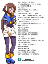 aile brown_hair capcom empty_eyes expressionless femdom femsub idpet megaman_(series) megaman_zx ponytail red_eyes robotization tech_control text rating:Questionable score:42 user:IDPet