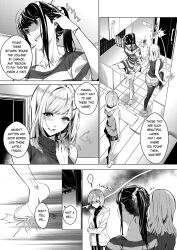 breasts comic duokuma empty_eyes female_only femsub ghost greyscale hard_translated hyoui_lover large_breasts monochrome multiple_girls possession tagme text translated rating:Questionable score:8 user:L12@