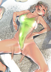 blush breasts female_only femsub haigure happy_trance leotard original person_of_rom sweat twintails rating:questionable score: user:sleepyhead97