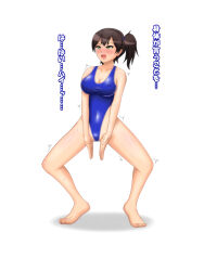 blush brown_hair erect_nipples female_only femsub haigure leotard open_mouth ponytail see-through simple_background solo spread_legs text unhappy_trance rating:Questionable score:3 user:Sleepyhead97