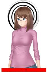 blue_eyes breasts brown_hair clothed empty_eyes expressionless female_only gameplay_mechanics glasses health_bar jeans sally_(spiral_clicker) short_hair solo spiral spiral_clicker sweater video_game xvein rating:Safe score:34 user:Changer