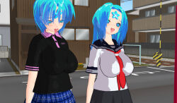 3d 3d_custom_girl blue_eyes blue_hair femsub happy_trance long_hair multiple_girls original parasite school_uniform short_hair skirt symbol_in_eyes tongue tongue_out rating:Questionable score:11 user:Sleepyhead97